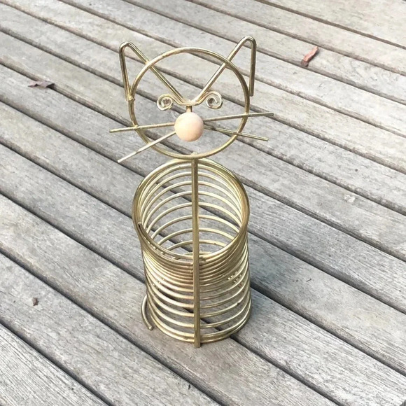 Mid Century Modern Industrial Gold Metal Cat Letter Holder Desk Accessory - Picture 2 of 6